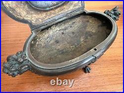 Antique French Oval Bronze Cherub Lidded Casket Trinket Footed Claw Feet Box