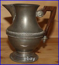 Antique French Paris pewter pitcher creamer milk jug with wooden handle