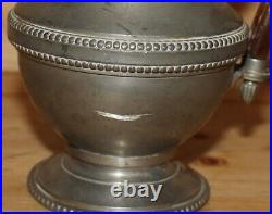 Antique French Paris pewter pitcher creamer milk jug with wooden handle