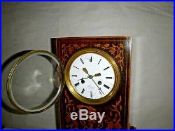 Antique French Silk Thread Inlaid wood Mantel Clock Porcelain Dial Working c1820