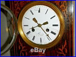 Antique French Silk Thread Inlaid wood Mantel Clock Porcelain Dial Working c1820