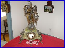 Antique French Statue clock signed AD Mougin movmnt, August Moreau signed Statue