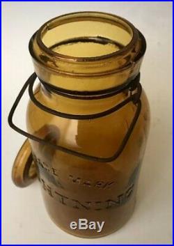 Antique Fruit Jar 1880s Trademark Lightning Crude Light Amber Putnam 403 Quart