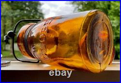 Antique Fruit Jar GLOBE Yellow Amber Pint with Lid, Hemingray Glass Co OH, 1890s