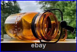Antique Fruit Jar GLOBE Yellow Amber Pint with Lid, Hemingray Glass Co OH, 1890s