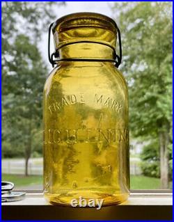 Antique Fruit Jar Rare Pale Yellow Trademark Lightning Quart, American, c. 1880s