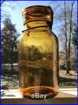 Antique Fruit Jar Trademark Lightning Crude Yellow Amber Putnam 225 Quart + Lid