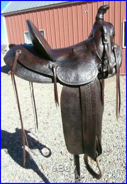 Antique G. S. Garcia Elko, Nv. Tooled High Back Loop Seat Saddle