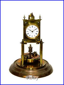 Antique German 400 Day Anniversary Torsion Mantle Clock with Glass Dome