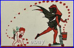 Antique German Christmas She Devil Cupid Postcard Greetings Krampus Curiosa