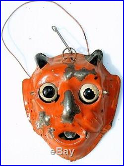 Antique German D. R. G. M. Halloween Tin Litho Devil Moving Eyes, Tongue withString