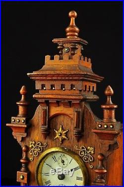 Antique German Mantel Alarm Clock with Brass Decoration approx. 1900