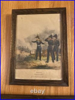 Antique German Military Uniform Lithograph Prints Austria Saxony Framed Set