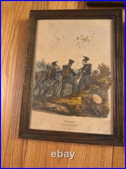 Antique German Military Uniform Lithograph Prints Austria Saxony Framed Set