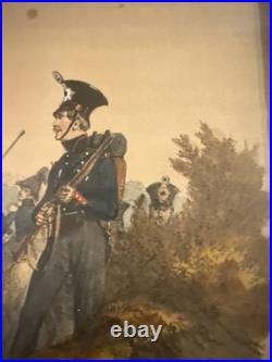 Antique German Military Uniform Lithograph Prints Austria Saxony Framed Set