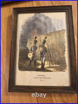 Antique German Military Uniform Lithograph Prints Austria Saxony Framed Set