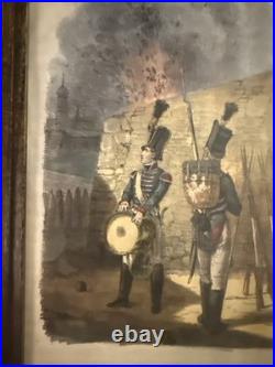 Antique German Military Uniform Lithograph Prints Austria Saxony Framed Set