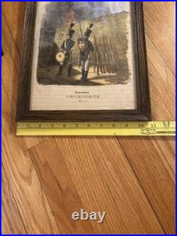 Antique German Military Uniform Lithograph Prints Austria Saxony Framed Set