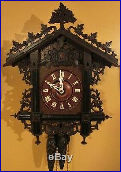Antique German Railroad Cuckoo Clock Black Forest Germany