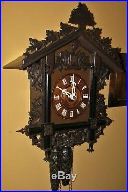 Antique German Railroad Cuckoo Clock Black Forest Germany