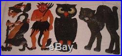 Antique Germany Halloween Embossed Devil/Witch/Owl/Black Cat DieCut Large