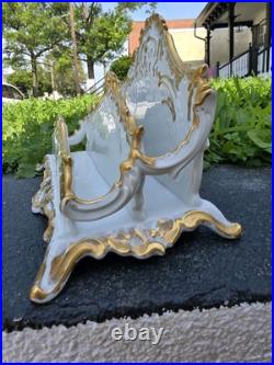 Antique Gerold Porzellan Bavaria gilt porcelain letter holder desktop accessory