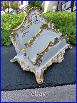 Antique Gerold Porzellan Bavaria gilt porcelain letter holder desktop accessory