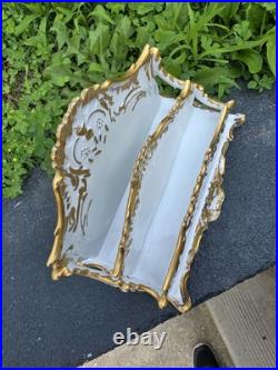 Antique Gerold Porzellan Bavaria gilt porcelain letter holder desktop accessory