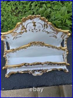 Antique Gerold Porzellan Bavaria gilt porcelain letter holder desktop accessory