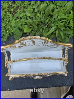 Antique Gerold Porzellan Bavaria gilt porcelain letter holder desktop accessory