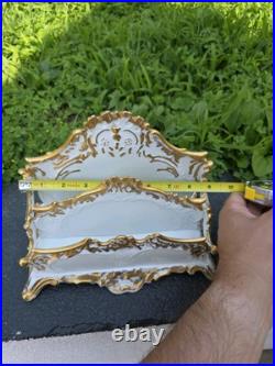 Antique Gerold Porzellan Bavaria gilt porcelain letter holder desktop accessory