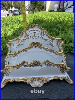 Antique Gerold Porzellan Bavaria gilt porcelain letter holder desktop accessory