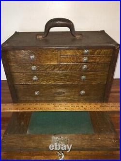 Antique Gerstner Oak Machinist 7 Drawer Chest Cabinet Toolbox