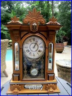 Antique Gilbert Amphion Oak Mantle Clock