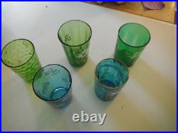 Antique Glass Tumblers collection of 5 pieces ALL Perfect Free ShpN