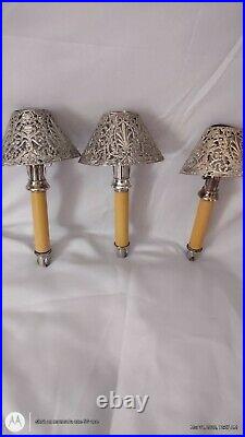 Antique Gorham Candle Risers & Shades Qty 3 Silver plate Patd. 1892 Hallmarked