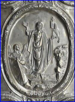 Antique Gospel Overlays Christian Saints Testament Trinity Copper Gilt Rare 19th