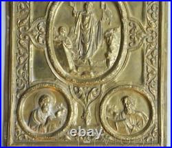 Antique Gospel Overlays Christian Saints Testament Trinity Copper Gilt Rare 19th