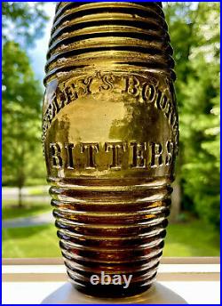 Antique Greeleys Bourbon Bitters G-101 Figural Bottle, Smoky Olive Topaz, 1860s