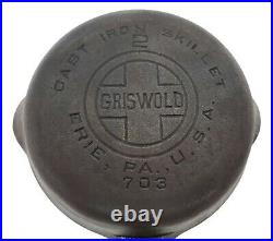 Antique Griswold No. 2 Cast Iron Skillet Pan 703 Large Block Logo Smooth Bottom