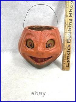 Antique Halloween paper mâché pumpkin original paper insert 5x6 never used