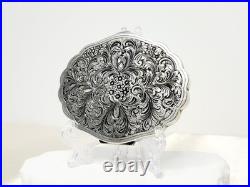 Antique Hand Engraved 800 Silver Compact Damaged Mirror, READ Condition
