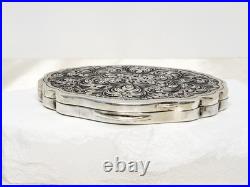 Antique Hand Engraved 800 Silver Compact Damaged Mirror, READ Condition
