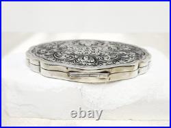 Antique Hand Engraved 800 Silver Compact Damaged Mirror, READ Condition