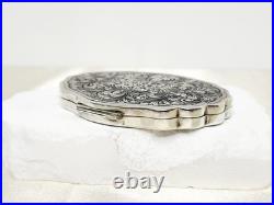 Antique Hand Engraved 800 Silver Compact Damaged Mirror, READ Condition