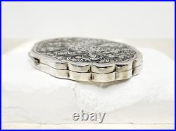 Antique Hand Engraved 800 Silver Compact Damaged Mirror, READ Condition
