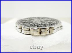 Antique Hand Engraved 800 Silver Compact Damaged Mirror, READ Condition