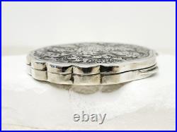 Antique Hand Engraved 800 Silver Compact Damaged Mirror, READ Condition