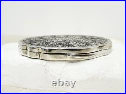 Antique Hand Engraved 800 Silver Compact Damaged Mirror, READ Condition