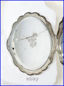 Antique Hand Engraved 800 Silver Compact Damaged Mirror, READ Condition